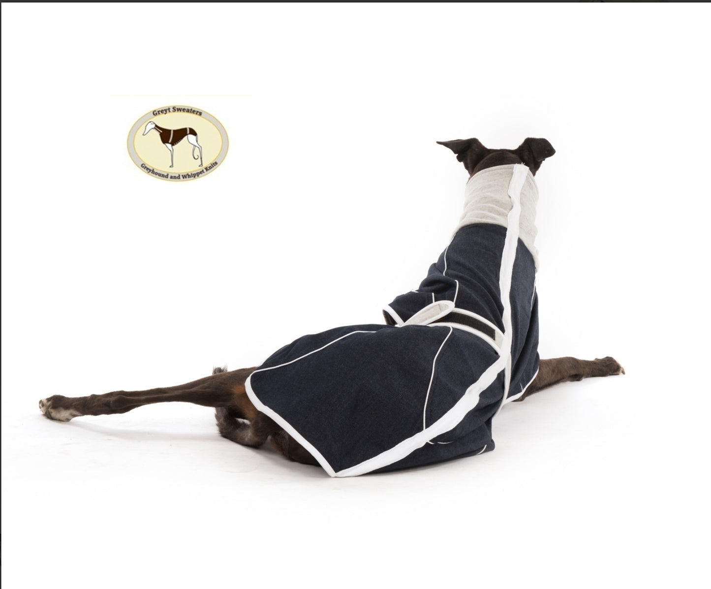 Indigo Blue Denim Coat for Greyhounds and whippets - the denim housecoat collection