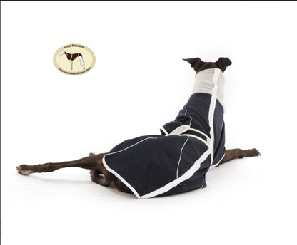 Indigo Blue Denim Coat for Greyhounds and whippets - the denim housecoat collection