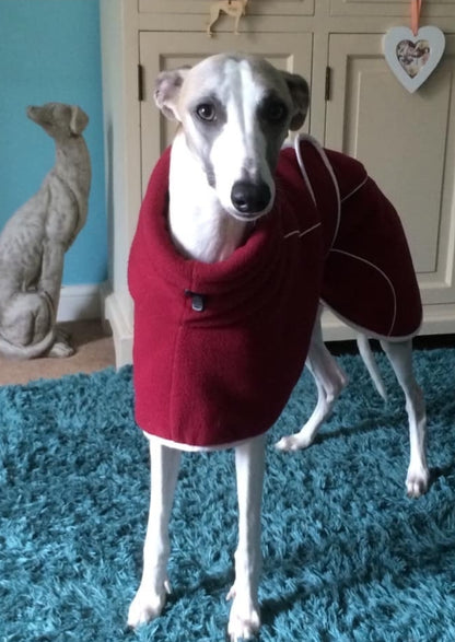 Burgundy Fleece Housecoat for Greyhounds and whippets - the fleece housecoat collection