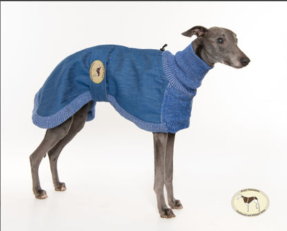 Blue or Indigo Denim/Knit Sweaters for Greyhounds+Whippets - the denim housecoat collection