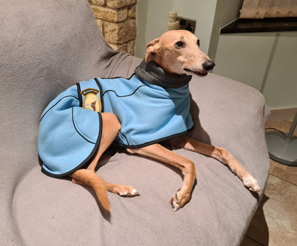 Sky Blue Jersey Fleece for Greyhounds and whippets - the jersey housecoat collection