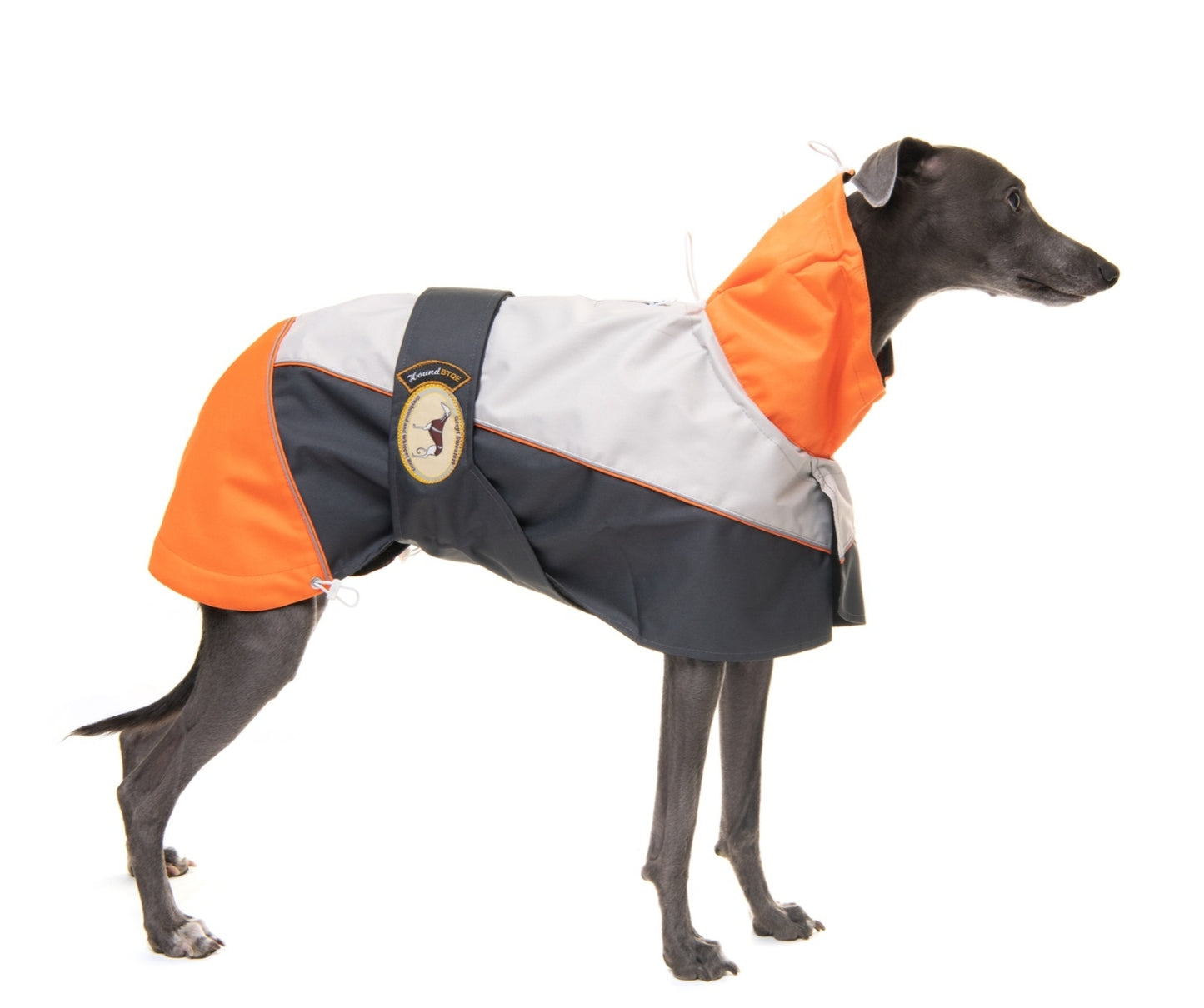 Rain coat for whippets, grey/orange - the waterproof rain coat collection