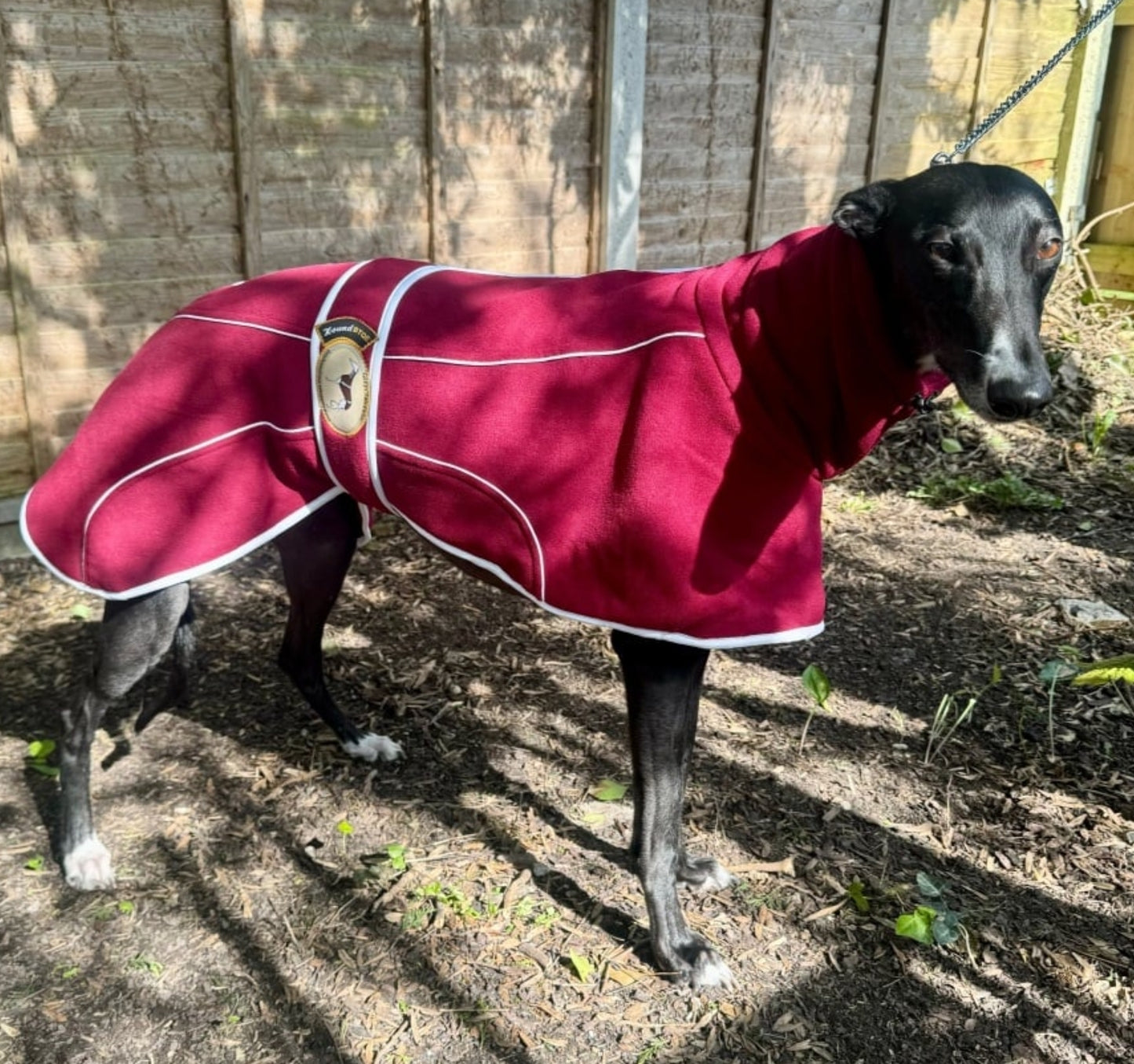 Burgundy Fleece Housecoat for Greyhounds and whippets - the fleece housecoat collection