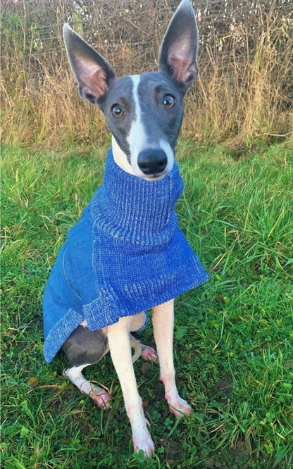 Blue or Indigo Denim/Knit Sweaters for Greyhounds+Whippets - the denim housecoat collection