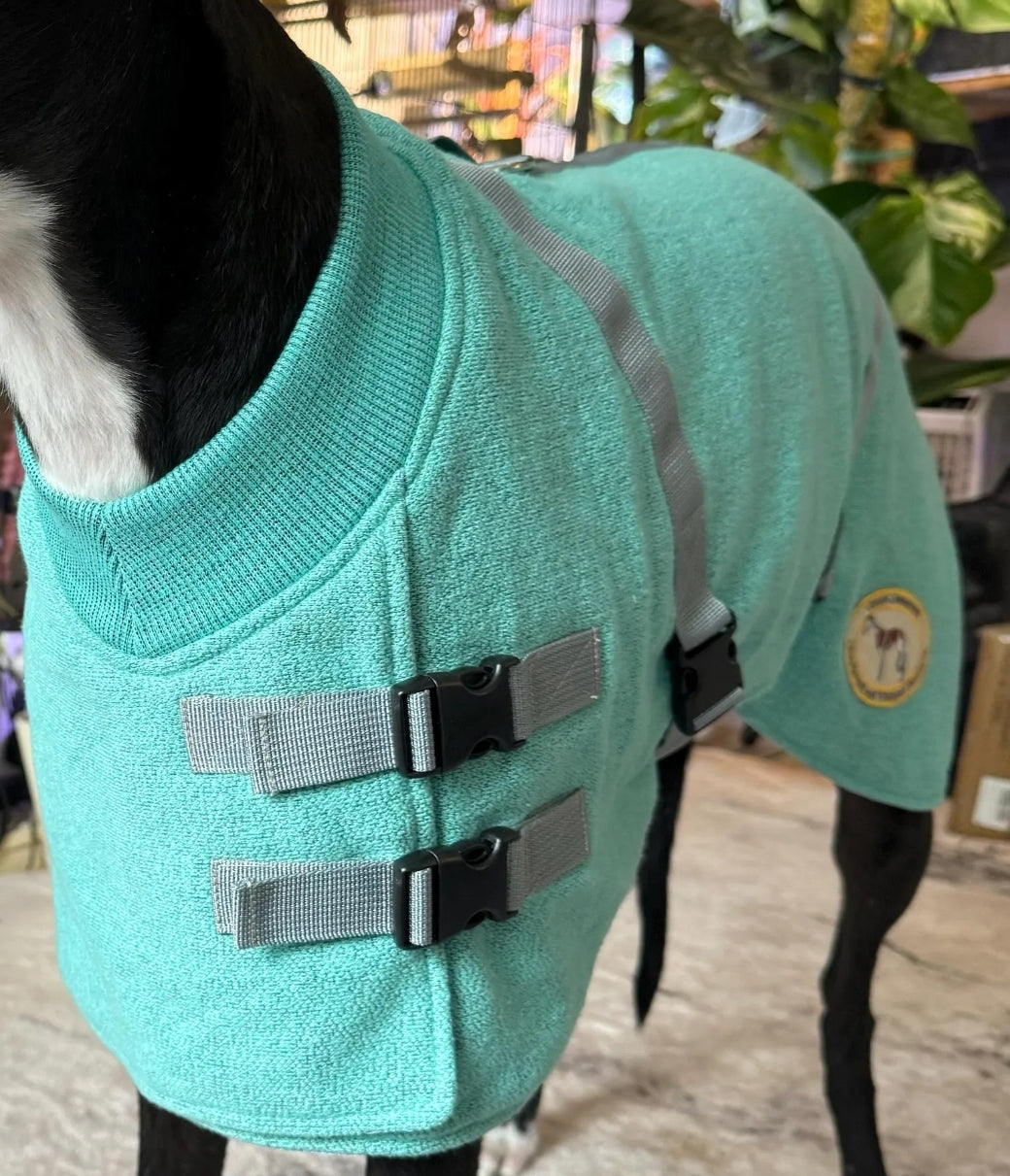 Greyhound Jersey Knit Sweater,housecoat, fully lined,Teal Marl - the lighter layer collection