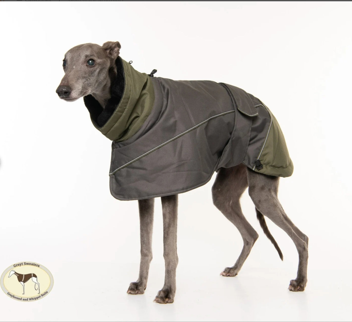 Waterproof Padded Luxury Jacket for Greyhounds Green/Grey- the luxury winter jacket collection