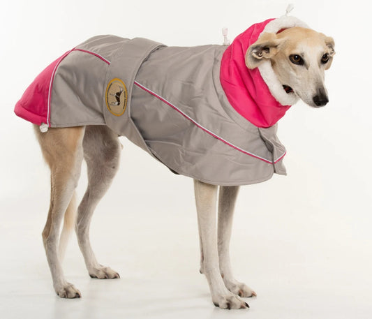 Waterproof Padded Luxury Jacket in pink for greyhounds and whippets - the luxury winter jacket collection