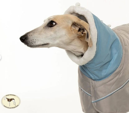 Waterproof Padded Luxury Jacket for whippets sky blue/grey- the luxury winter jacket collection