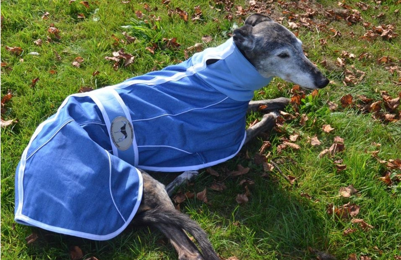 Stonewashed, Faded Blue Denim House Coat for Whippets + Greyhounds - the denim collection