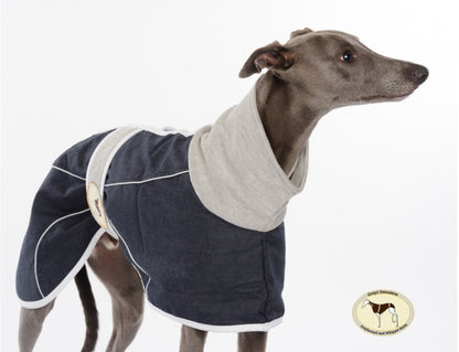 Indigo Blue Denim Coat for Greyhounds and whippets - the denim housecoat collection