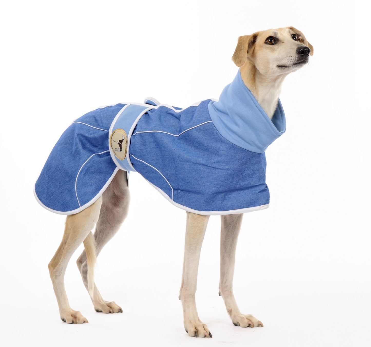 Stonewashed, Faded Blue Denim House Coat for Whippets + Greyhounds - the denim collection