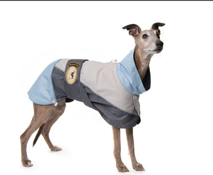 Rain coat for whippets grey/powder blue - the waterproof rain coat collection